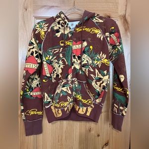Rare Ed Hardy Vintage Brown Zip up hoodie NWT!